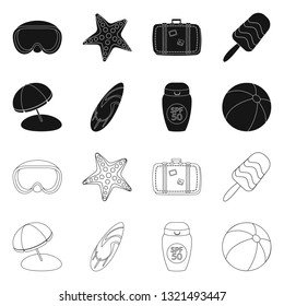 Isolated object of sea, vacation and swimming sign. Set of equipment and activity vector icon for stock.