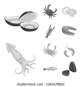 Isolated object of seafood and healthy logo. Set of seafood and ocean vector icon for stock.