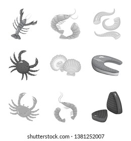 Isolated object of seafood and healthy logo. Set of seafood and ocean vector icon for stock.