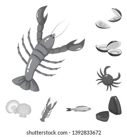 Isolated object of seafood and healthy logo. Collection of seafood and ocean stock symbol for web.