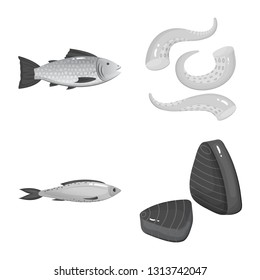 Isolated object of seafood and healthy symbol. Collection of seafood and ocean vector icon for stock.