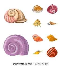 Isolated object of seashell and mollusk logo. Set of seashell and seafood  vector icon for stock.