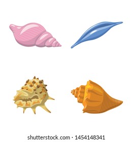 Isolated object of seashell and mollusk sign. Set of seashell and seafood stock vector illustration.
