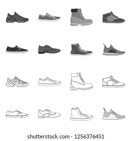 Isolated object of shoe and footwear logo. Set of shoe and foot vector icon for stock.
