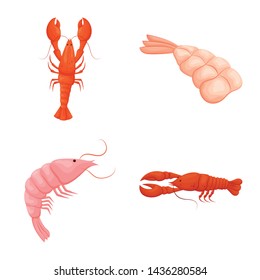 Isolated object of shrimp and crab logo. Set of shrimp and sea stock symbol for web.