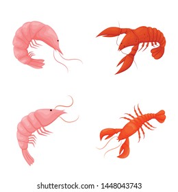Isolated object of shrimp and crab logo. Collection of shrimp and sea vector icon for stock.