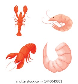 Isolated object of shrimp and crab logo. Collection of shrimp and sea stock symbol for web.