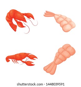 Isolated object of shrimp and crab symbol. Collection of shrimp and sea vector icon for stock.