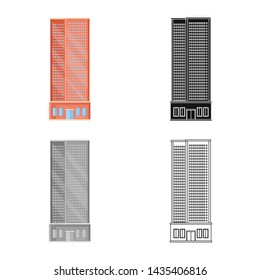 Isolated object of skyscraper and hotel sign. Set of skyscraper and center stock vector illustration.