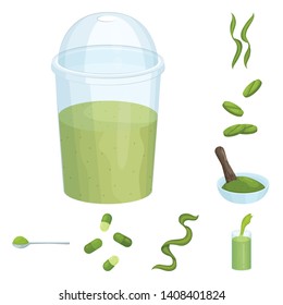 Isolated object of spirulina and seaweed sign. Set of spirulina and vegan stock symbol for web.