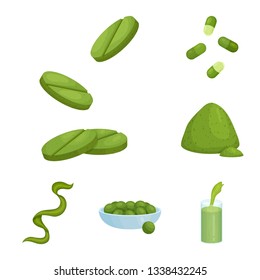 Isolated object of spirulina and seaweed symbol. Set of spirulina and vegan stock symbol for web.