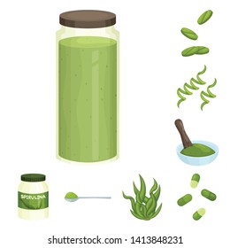 Isolated object of spirulina and seaweed symbol. Collection of spirulina and vegan vector icon for stock.