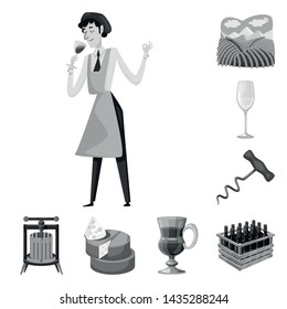 Isolated object of stamp and restaurant sign. Collection of stamp and vineyard vector icon for stock.