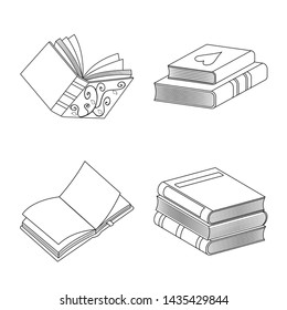 Isolated object of study and literature sign. Set of study and source stock symbol for web.