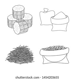 Isolated object of sugar and field sign. Set of sugar and plantation stock symbol for web.