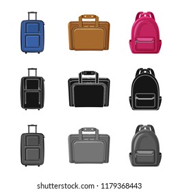 Isolated object of suitcase and baggage icon. Set of suitcase and journey stock vector illustration.