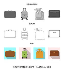 Isolated object of suitcase and baggage icon. Collection of suitcase and journey vector icon for stock.