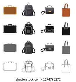 Isolated object of suitcase and baggage logo. Set of suitcase and journey stock symbol for web.