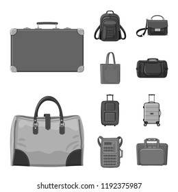 Isolated object of suitcase and baggage sign. Set of suitcase and journey vector icon for stock.