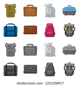 Isolated object of suitcase and baggage sign. Set of suitcase and journey stock symbol for web.