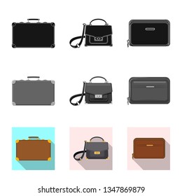 Isolated object of suitcase and baggage sign. Set of suitcase and journey vector icon for stock.
