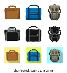 Isolated object of suitcase and baggage symbol. Set of suitcase and journey stock vector illustration.
