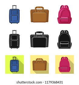 Isolated object of suitcase and baggage symbol. Collection of suitcase and journey stock vector illustration.