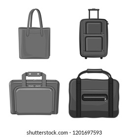Isolated object of suitcase and baggage symbol. Set of suitcase and journey vector icon for stock.