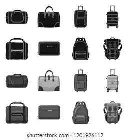 Isolated object of suitcase and baggage symbol. Set of suitcase and journey stock vector illustration.