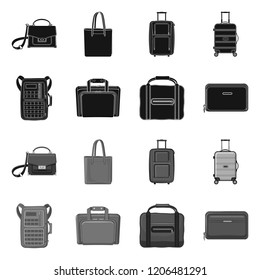 Isolated object of suitcase and baggage symbol. Collection of suitcase and journey stock vector illustration.