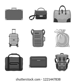 Isolated object of suitcase and baggage symbol. Set of suitcase and journey vector icon for stock.