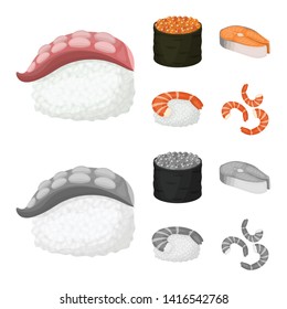 Isolated object of sushi and rice icon. Set of sushi and tuna stock symbol for web.