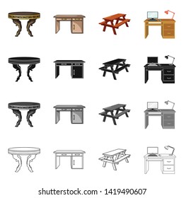 Isolated object of table and wooden icon. Collection of table and desk vector icon for stock.