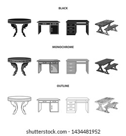 Isolated object of table and wooden logo. Collection of table and desk stock vector illustration.