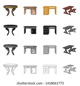 Isolated object of table and wooden sign. Set of table and desk stock symbol for web.