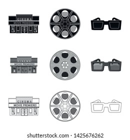 Isolated object of television and filming icon. Set of television and viewing vector icon for stock.