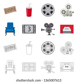 Isolated object of television and filming logo. Collection of television and viewing vector icon for stock.