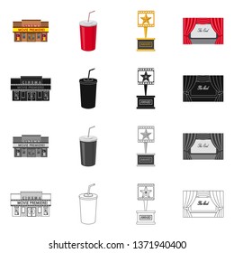 Isolated object of television and filming logo. Set of television and viewing stock vector illustration.