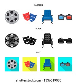 Isolated object of television and filming sign. Set of television and viewing stock symbol for web.