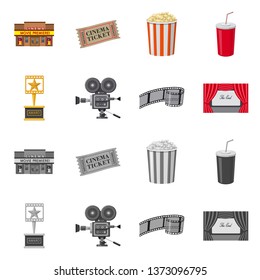 Isolated object of television and filming symbol. Set of television and viewing stock vector illustration.