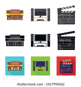 Isolated object of television and filming symbol. Collection of television and viewing stock vector illustration.