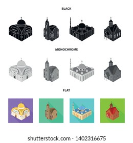 Isolated object of temple and historic icon. Set of temple and faith stock symbol for web.