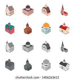 Isolated object of temple and historic icon. Set of temple and faith stock vector illustration.