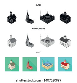 Isolated object of temple and historic icon. Set of temple and faith stock symbol for web.