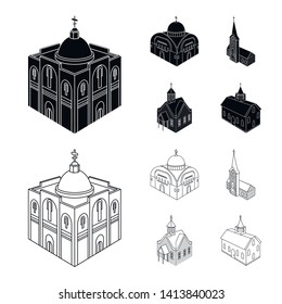 Isolated object of temple and historic icon. Collection of temple and faith stock vector illustration.