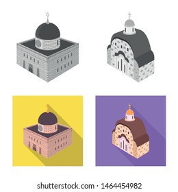Isolated object of temple and historic icon. Set of temple and faith vector icon for stock.