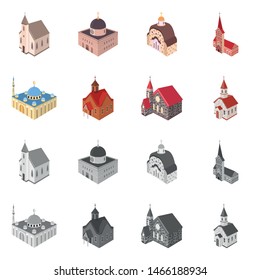 Isolated object of temple and historic icon. Set of temple and faith stock symbol for web.
