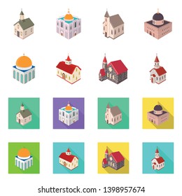 Isolated object of temple and historic logo. Collection of temple and faith stock symbol for web.