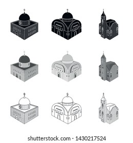 Isolated object of temple and historic logo. Set of temple and faith stock vector illustration.