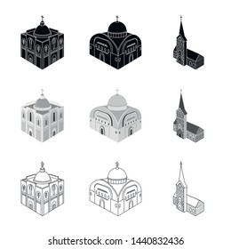 Isolated object of temple and historic logo. Set of temple and faith stock symbol for web.